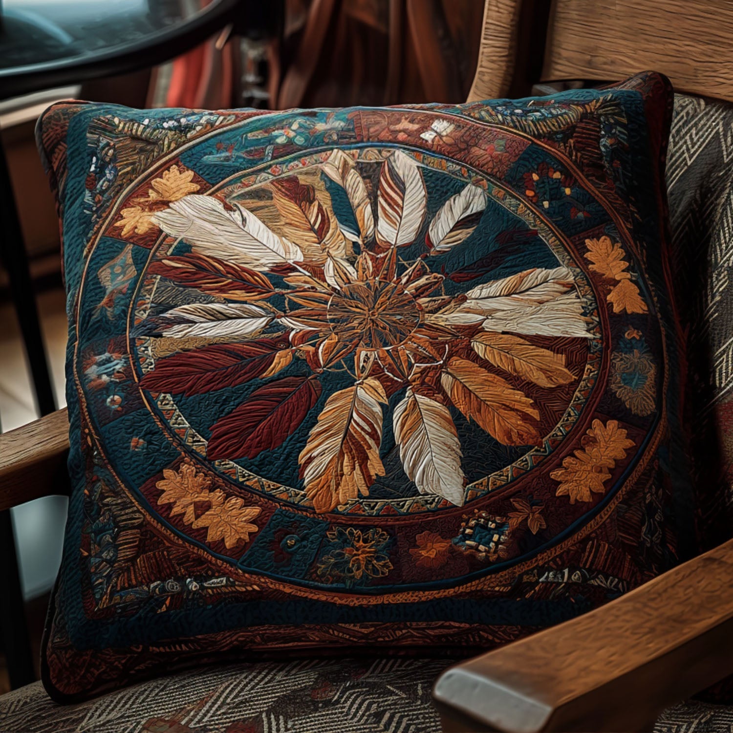 Feathered Dream Quilted Pillow Case Decorative Throw Pillow Covers Native American Presents