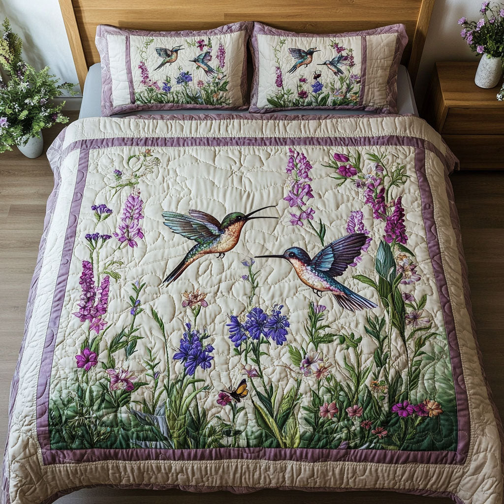 Feathered Flash Quilted Bedding Set Hummingbird Gifts For Her