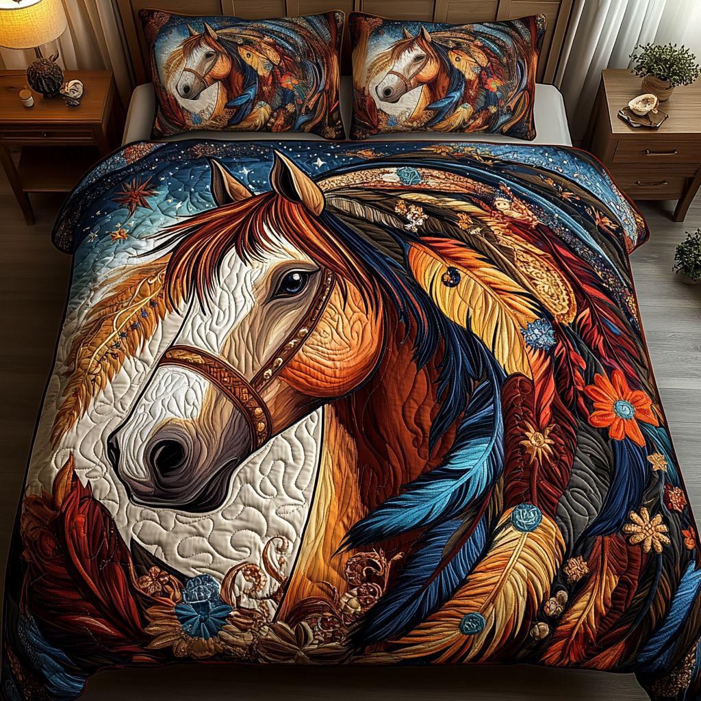 Feathered Mane Quilted Bedding Set Unique Gifts For Horse Lovers