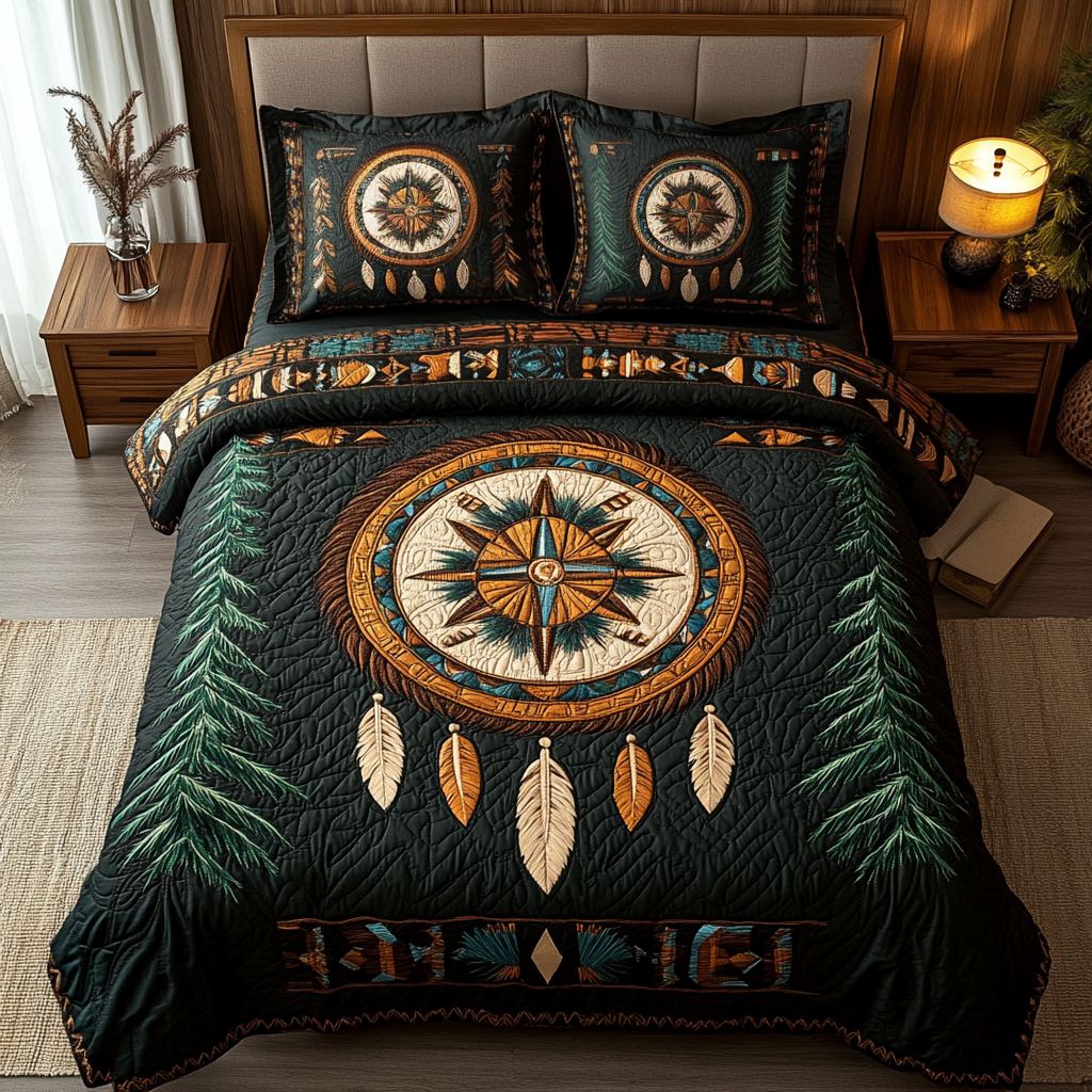 Feathered Pathways Quilted Bedding Set Native American Christmas Gift Ideas