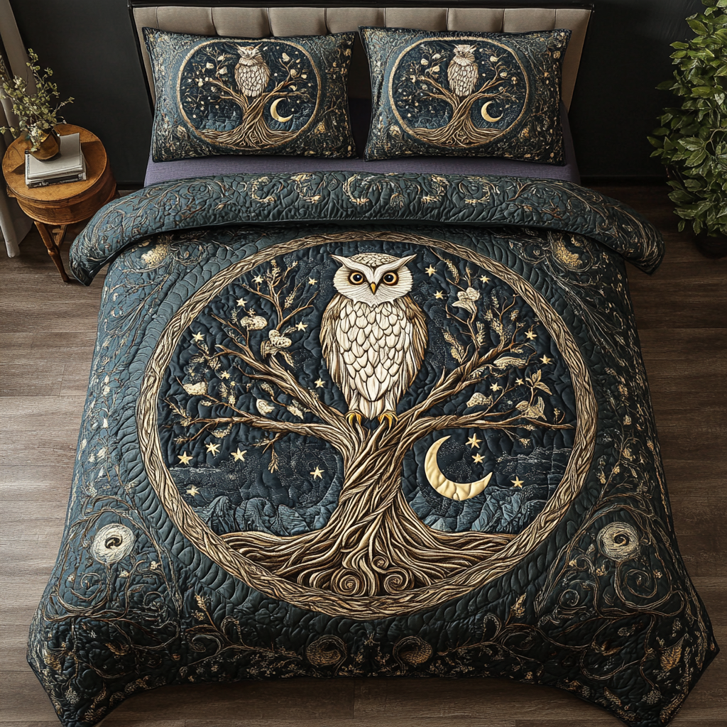 Feathered Wisdom Quilted Bedding Set Owl Present Ideas