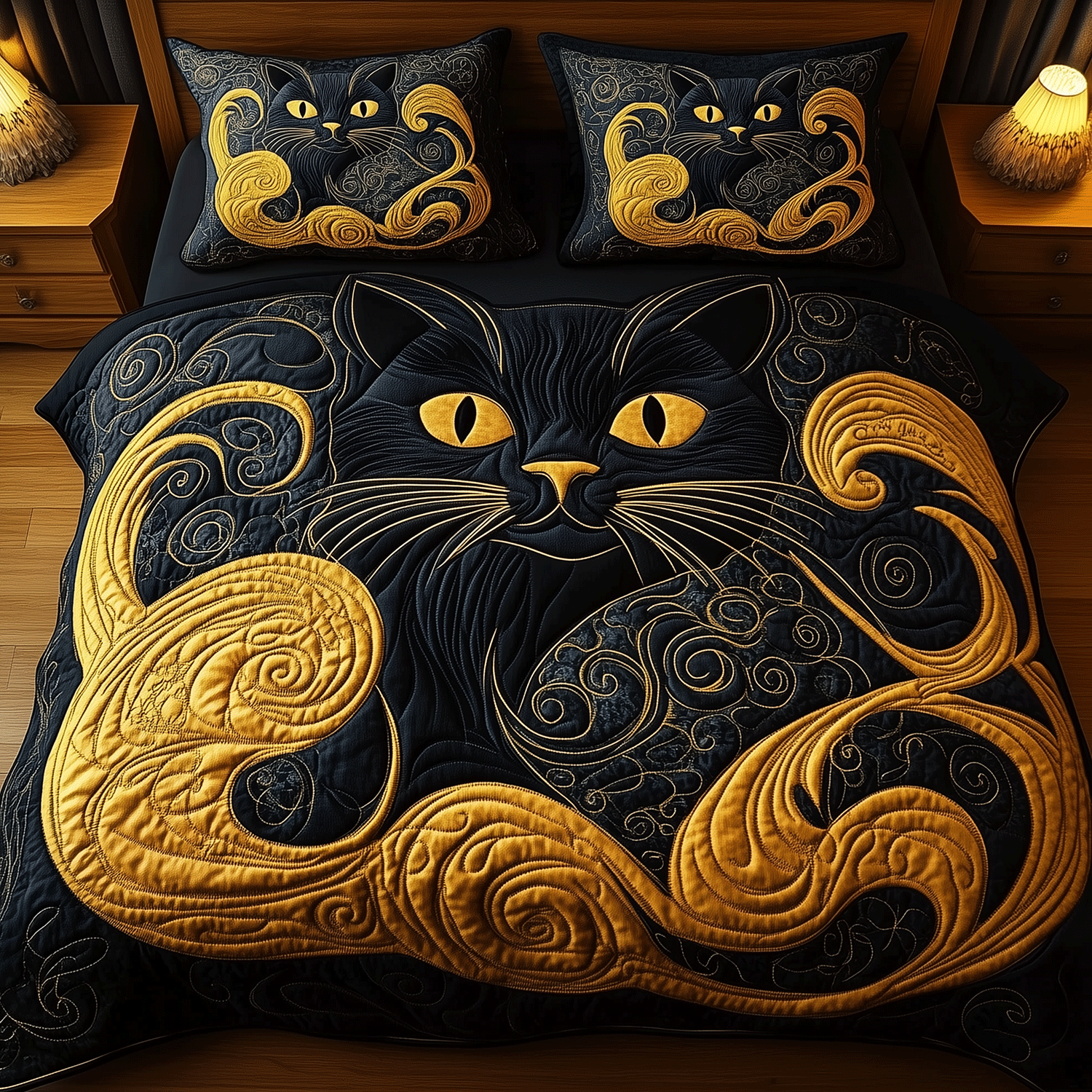 Feline Elegance Quilted Bedding Set Best Gifts For Cat Lovers