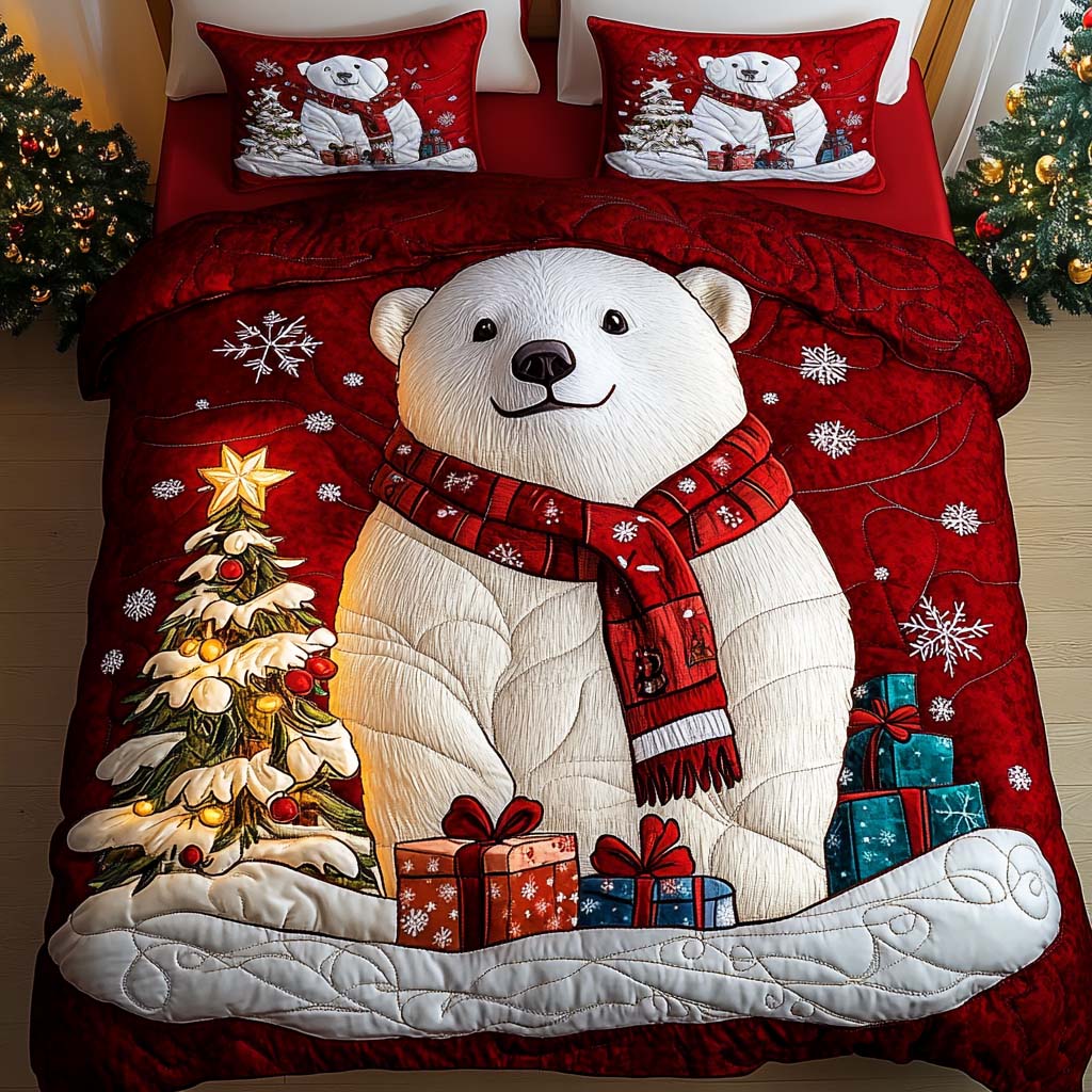 Festive Bears Quilted Bedding Set Presents For Bear Lovers