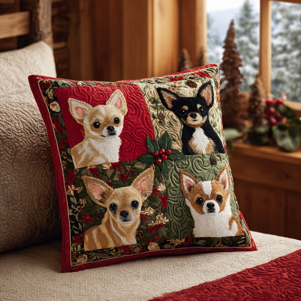 Festive Chihuahua Quilted Pillow Case Christmas Pillow Case Covers Family Present Ideas