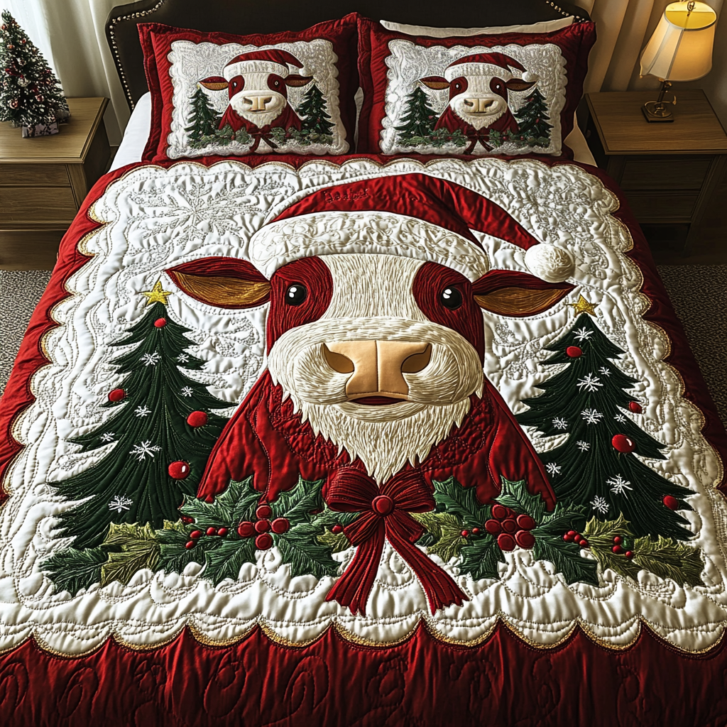 Festive Cow Quilted Bedding Set Gift Ideas For Cow Lovers