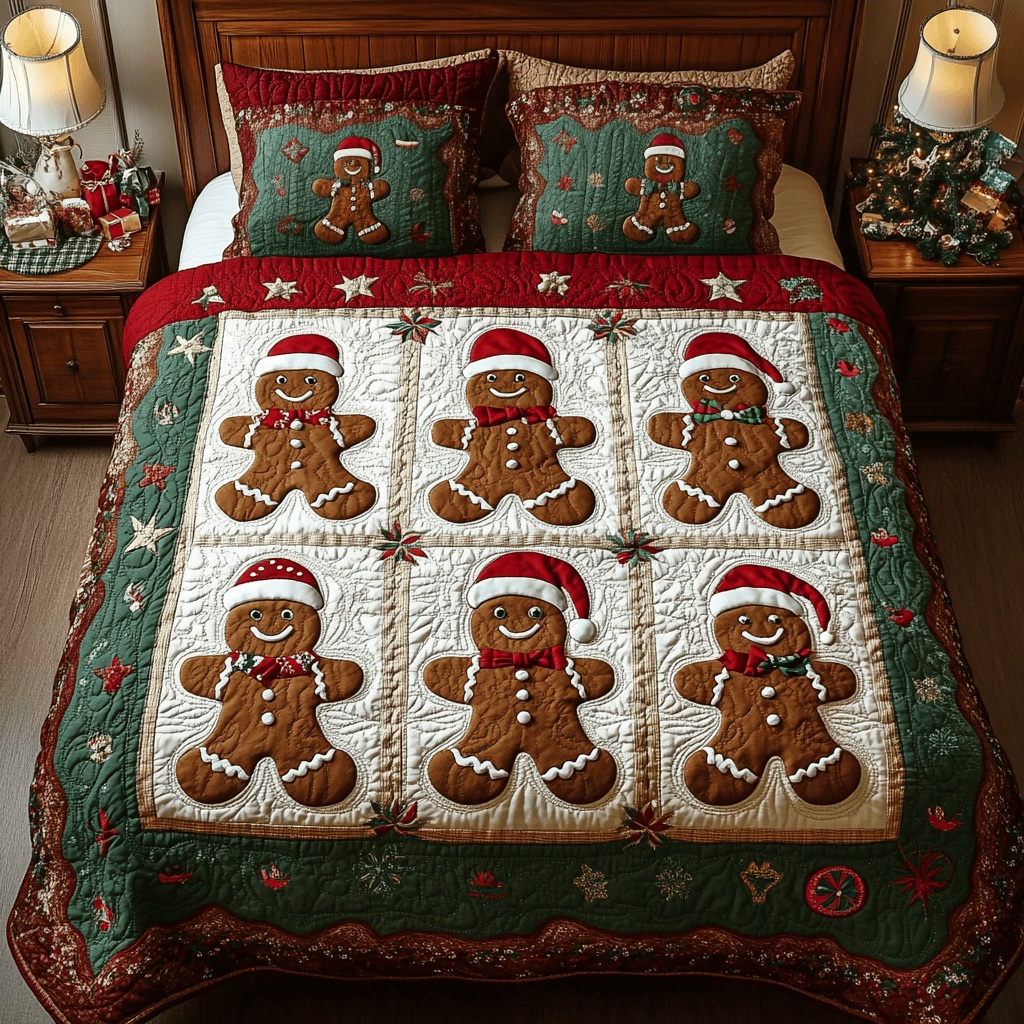 Festive Crumbs Quilted Bedding Set Gifts For Gingerbread Lovers