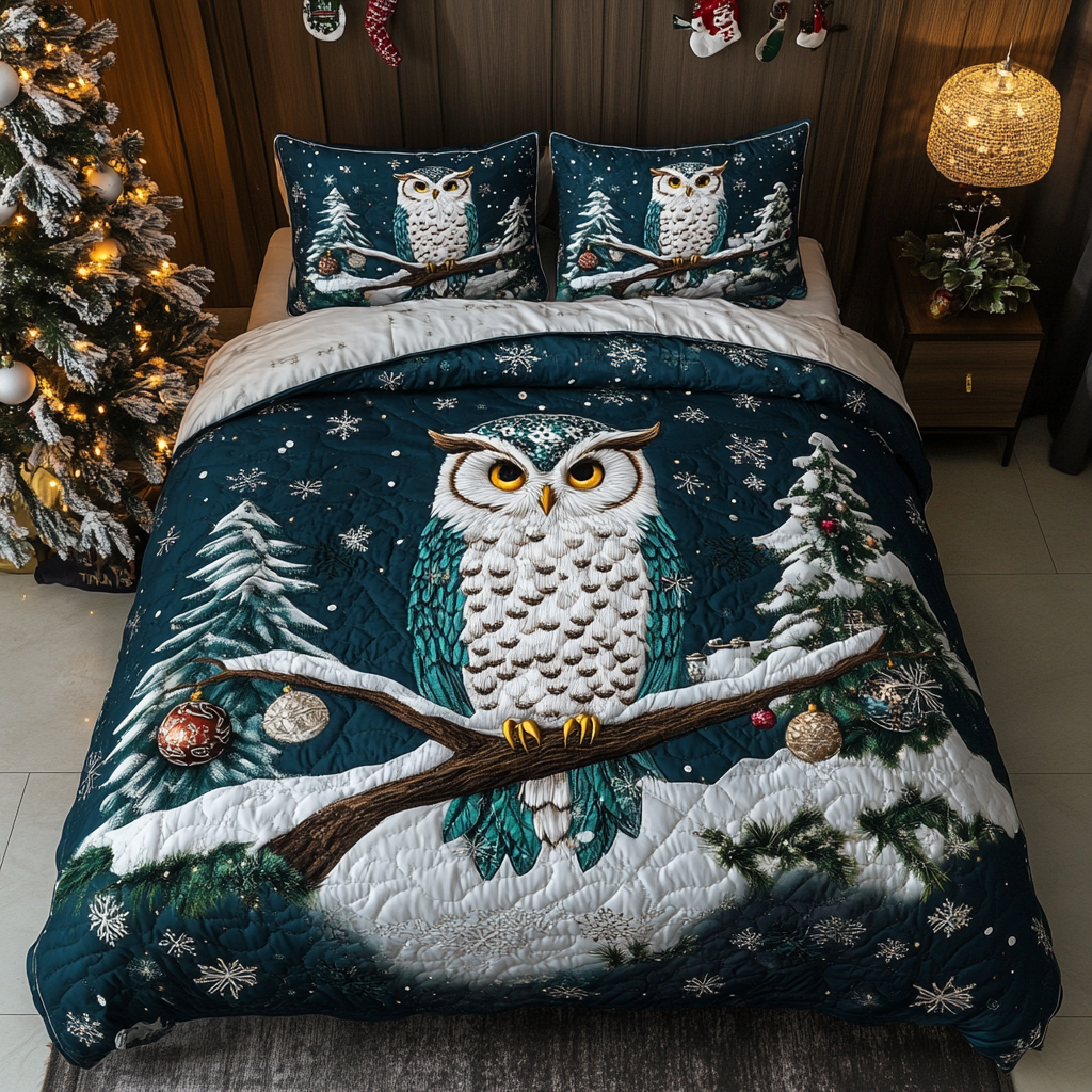 Festive Feather Quilted Bedding Set Owl Present Ideas