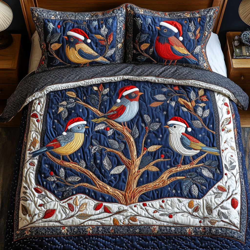 Festive Flock Quilted Bedding Set Gifts For Bird Enthusiasts