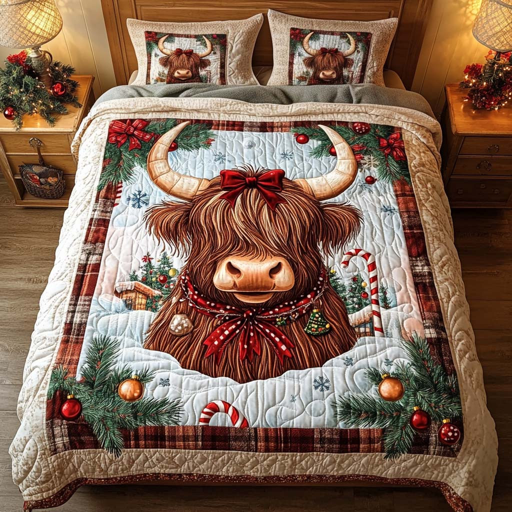 Festive Highland Quilted Bedding Set Cowboy Gifts For Women