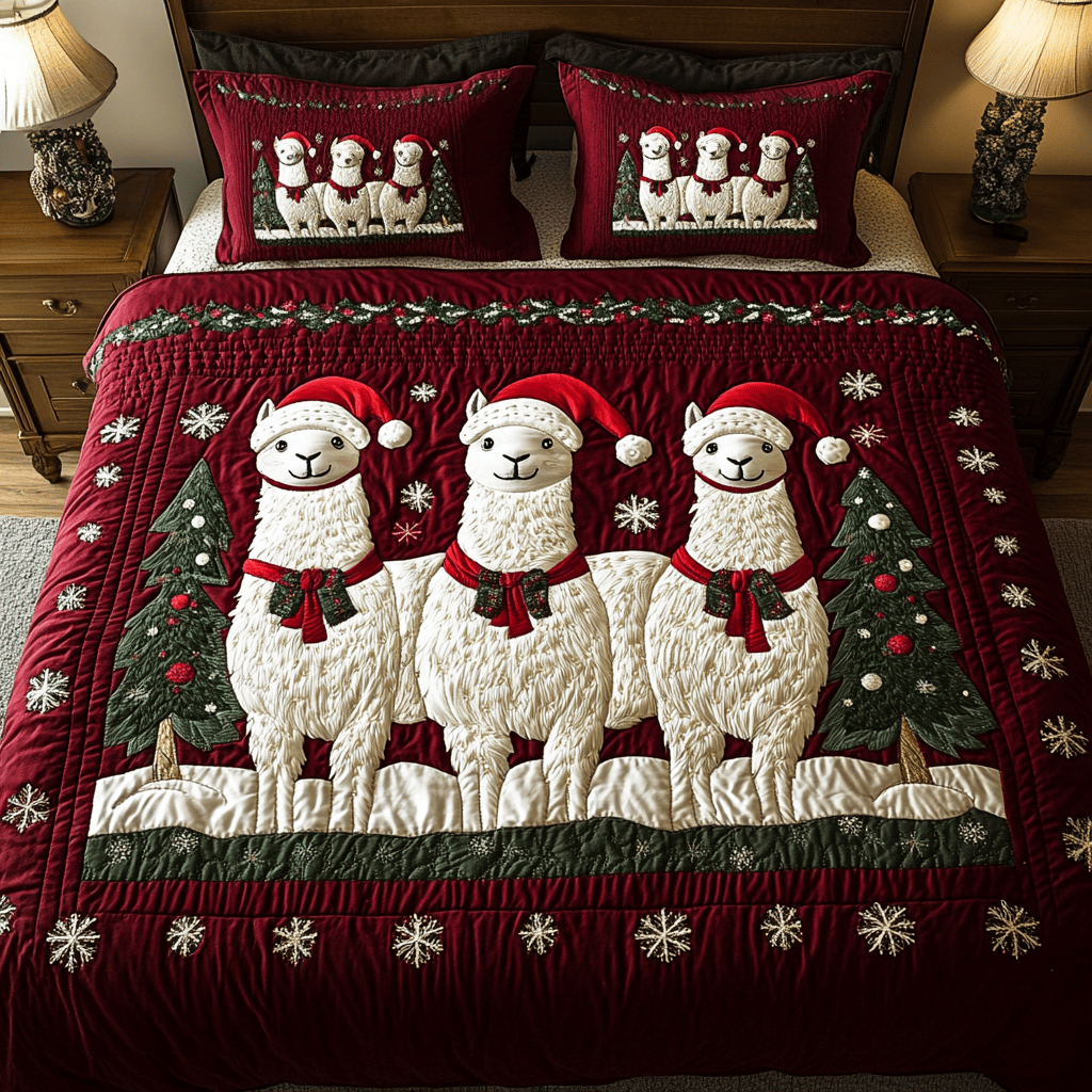 Festive Llamas Quilted Bedding Set Llama Gifts For Her
