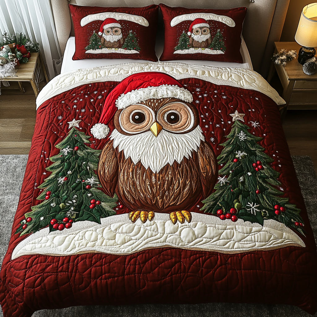 Festive Owl Quilted Bedding Set Owl Themed Gifts
