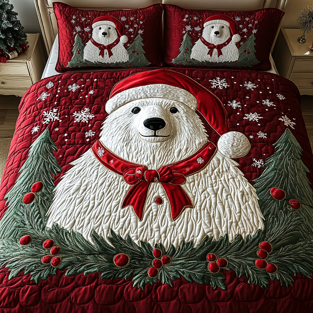 Festive Polar Bear Quilted Bedding Set Christmas Present Ideas