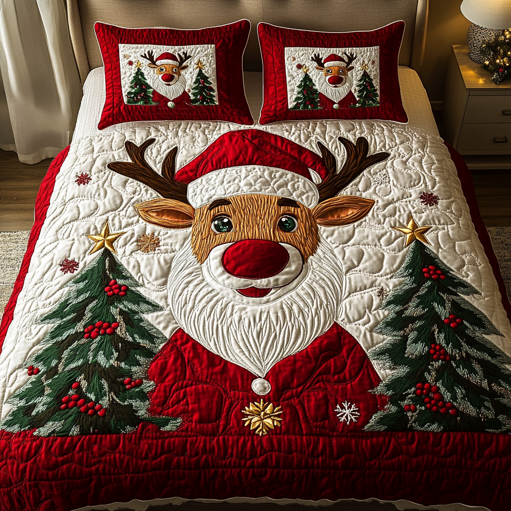 Festive Reindeer Quilted Bedding Set Good Gifts For Deer Hunters