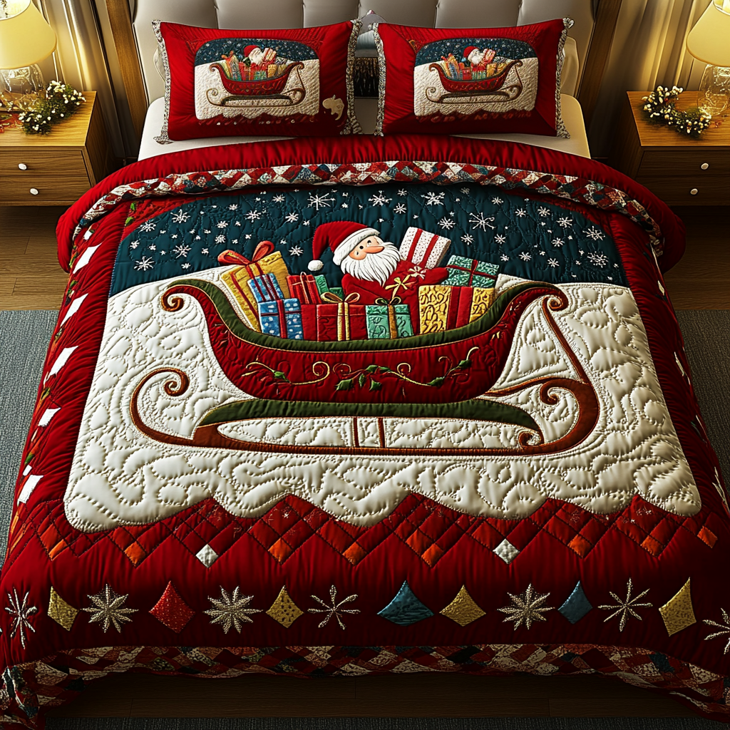 Festive Ride Quilted Bedding Set Skiing Presents For Him