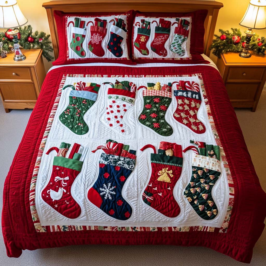 Festive Stockings Quilted Bedding Set Gift Ideas For Men Who Have Everything