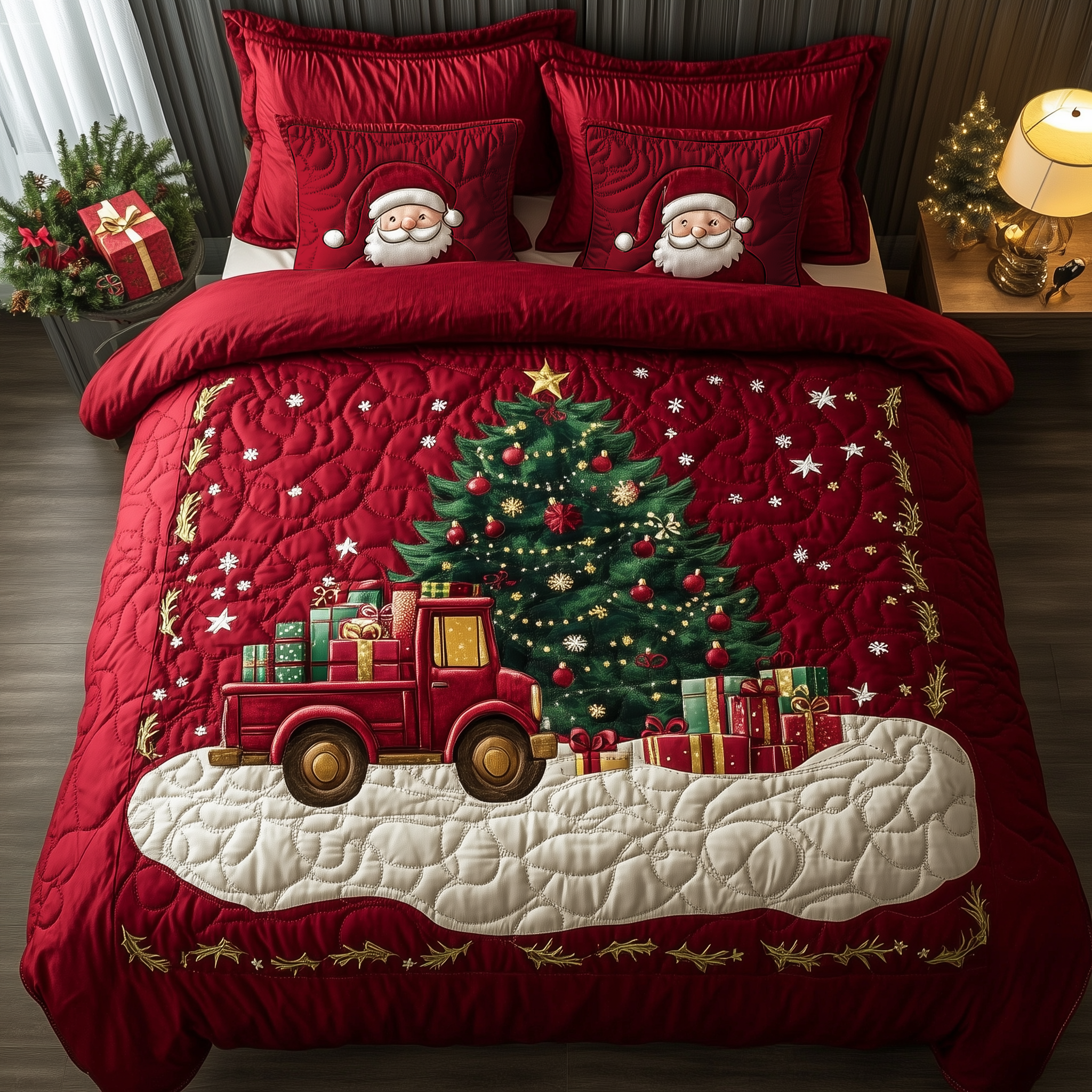Festive Tree Hauler V2 Quilted Bedding Set Dad And Daughter Gifts
