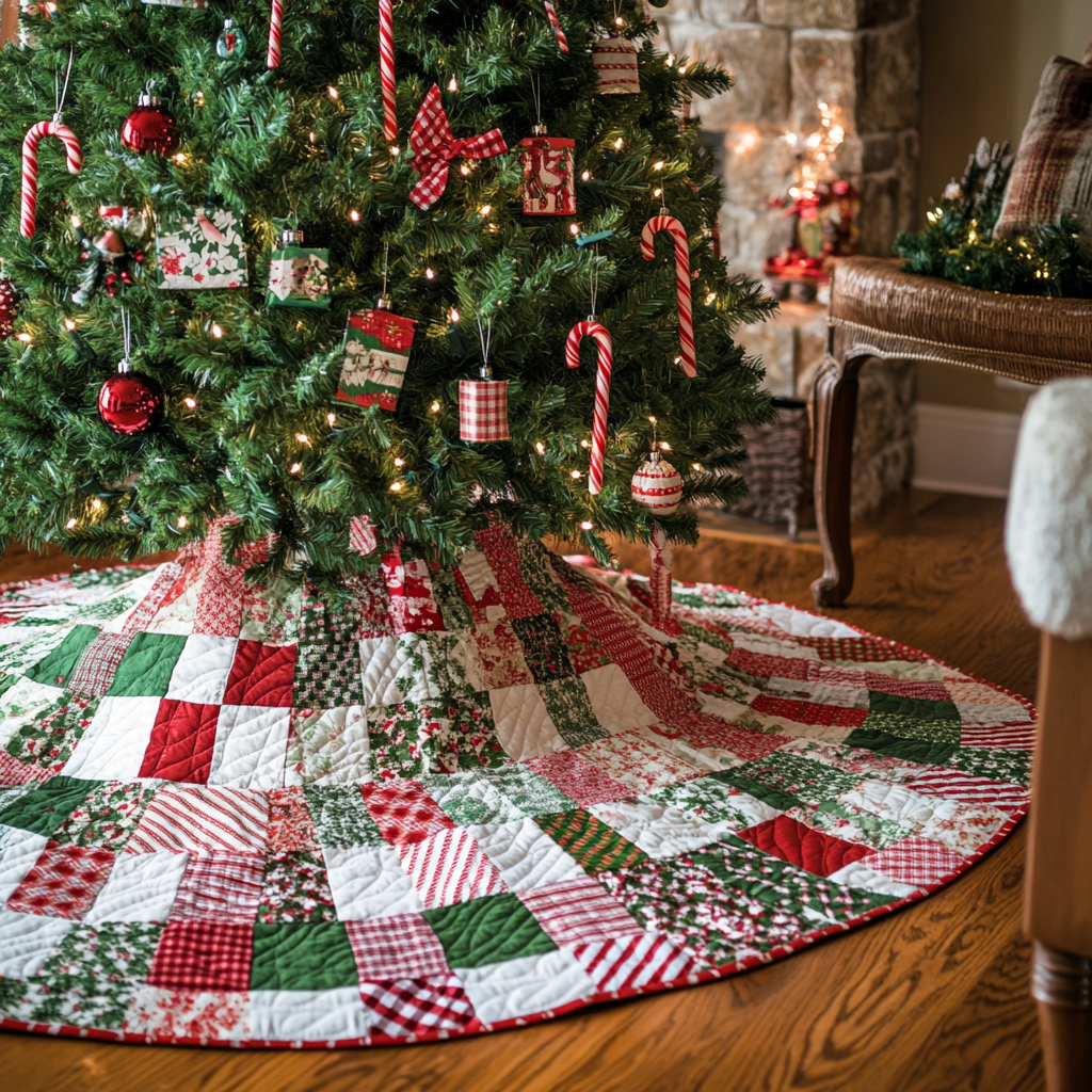 Festive Whirl Christmas Quilted Tree Skirt Christmas Decorations Present For Wife