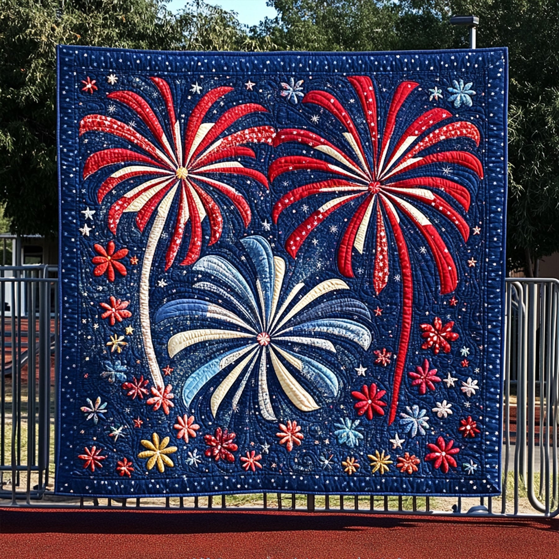 Firework Glory Quilted Blanket Christmas Holiday Unique Patriotic Gifts