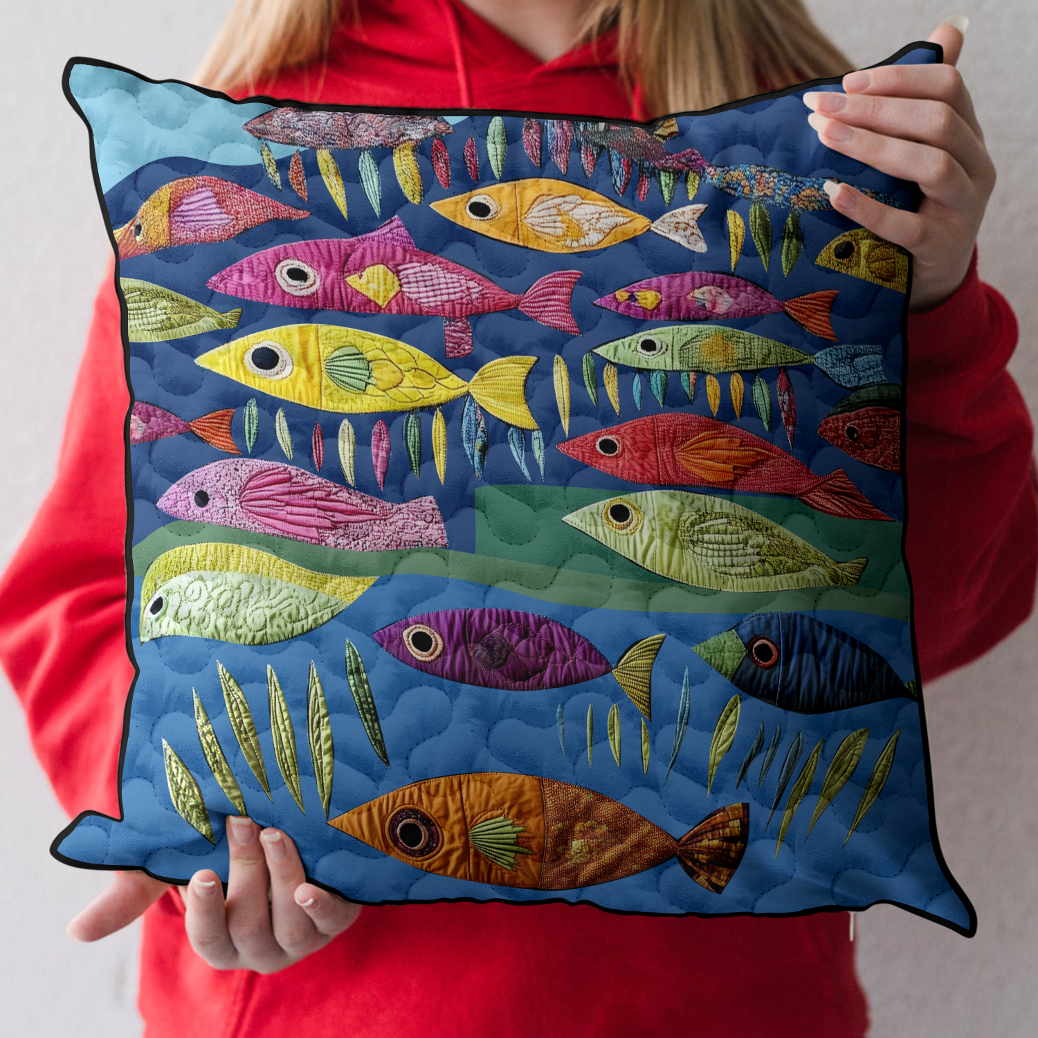 Fishy Fun Quilted Pillow Case Throw Pillow Covers Fishing Presents For Him
