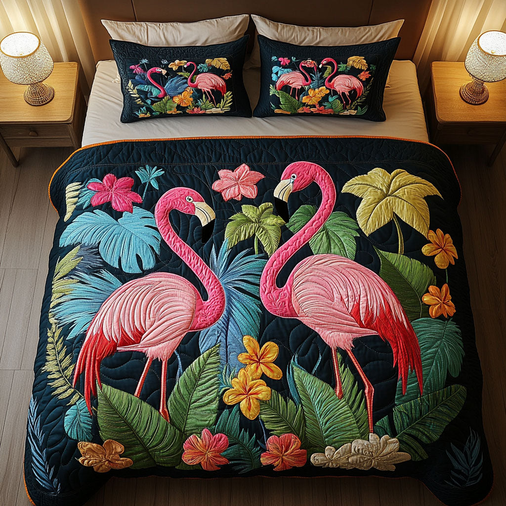 Flaming Sunset Quilted Bedding Set Flamingo Gifts For Her