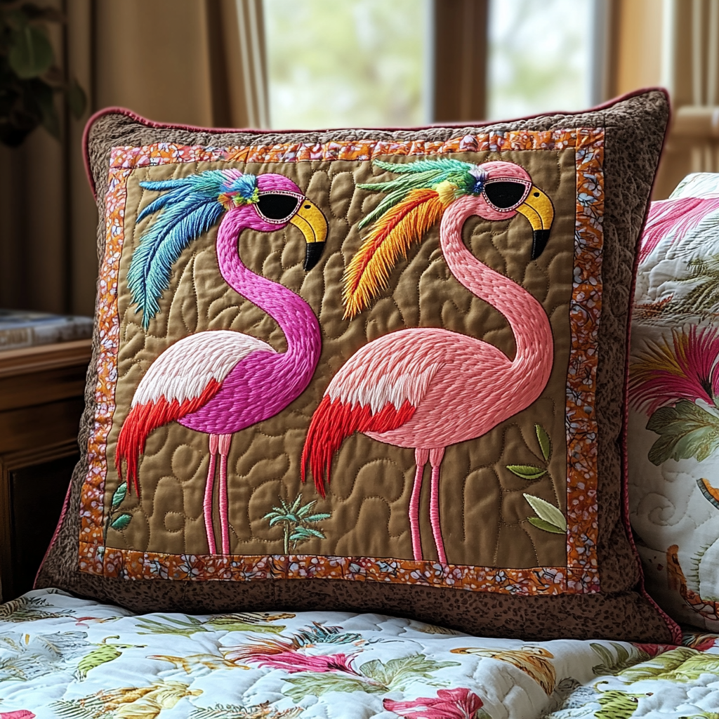 Flamingo Vibes Quilted Pillow Case Throw Pillow Case Covers Flamingo Presents