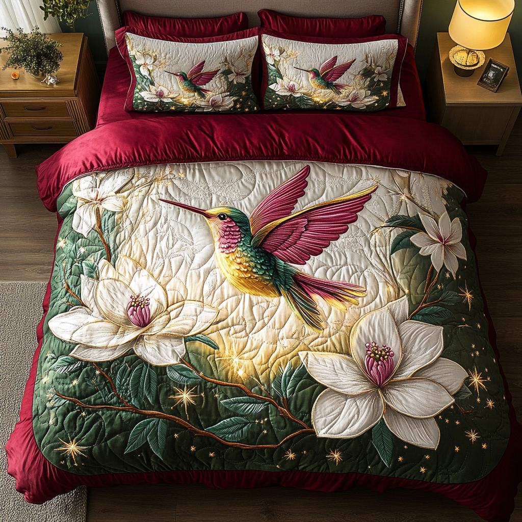 Flight of Joy Quilted Bedding Set Unique Hummingbird Gifts