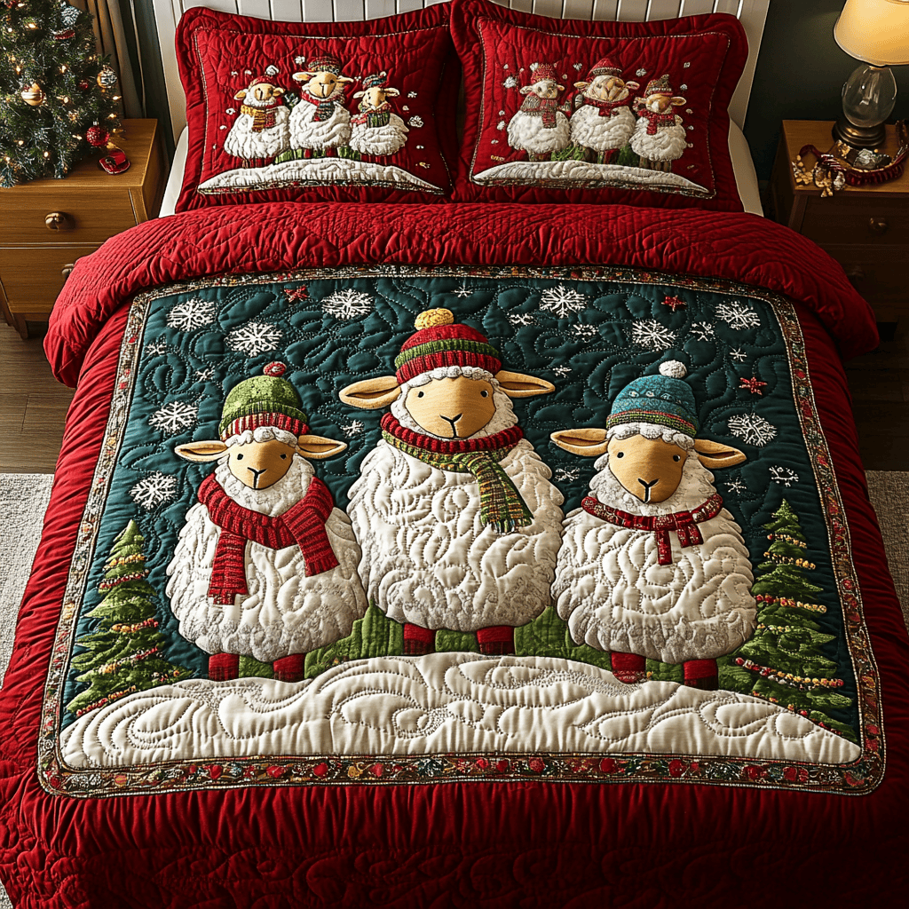 Flock of Joy Quilted Bedding Set Unusual Sheep Gifts