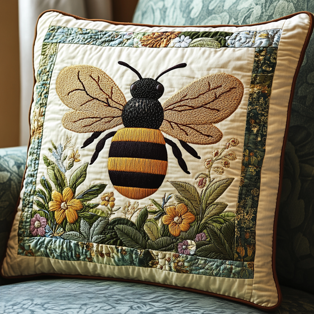 Floral Bee Quilted Pillow Case Decorative Pillow Cases Bee Themed Presents