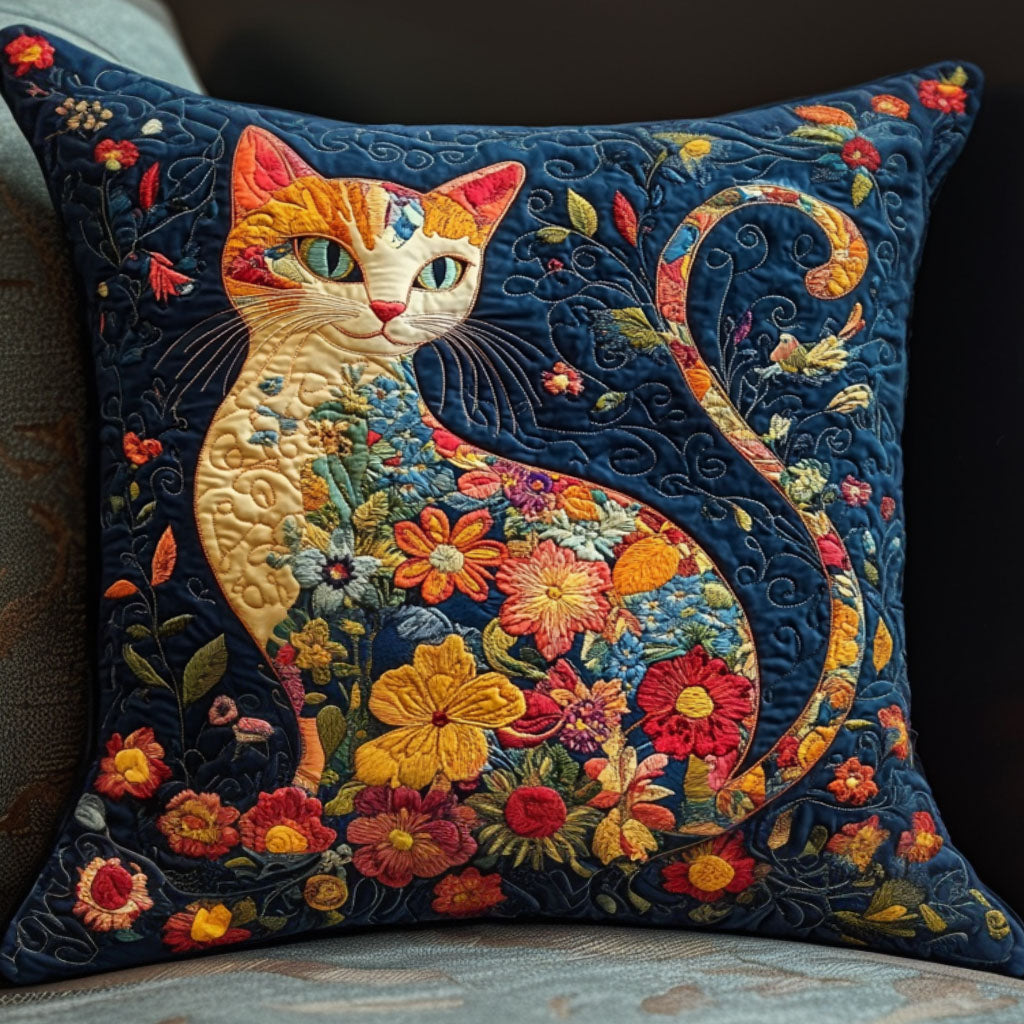 Floral Cat Bliss Quilted Pillow Case Home Decor Pillow Covers Christmas Gift Ideas For Cats