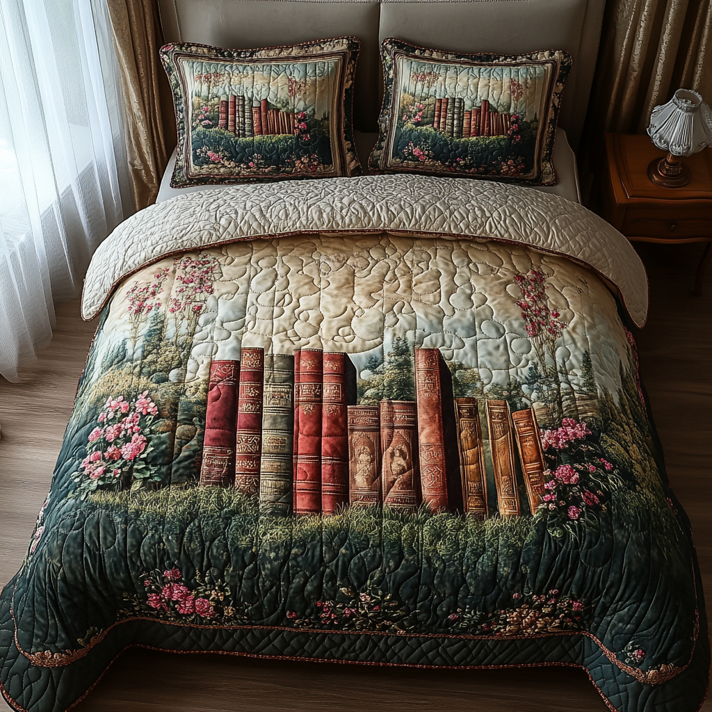 Floral Chapters Quilted Bedding Set Bed Decorations Best Unique Book Gifts