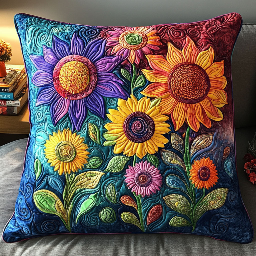 Floral Dreamscape Quilted Pillow Case Throw Pillow Cases Sunflower Presents