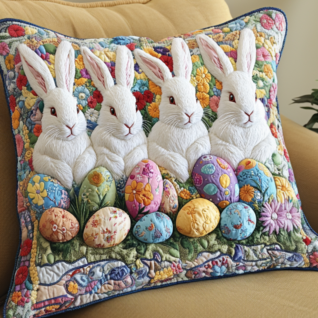 Floral Easter Parade Quilted Pillow Case Easter Bunny Pillow Covers Best Easter Themed Gifts
