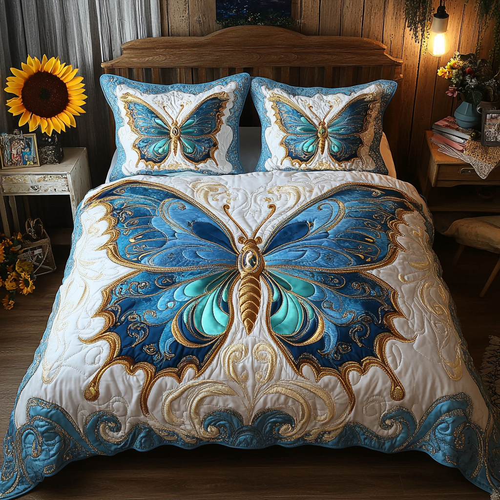 Floral Fantasy Quilted Bedding Set Christmas Bedroom Decor Butterfly Christmas Presents