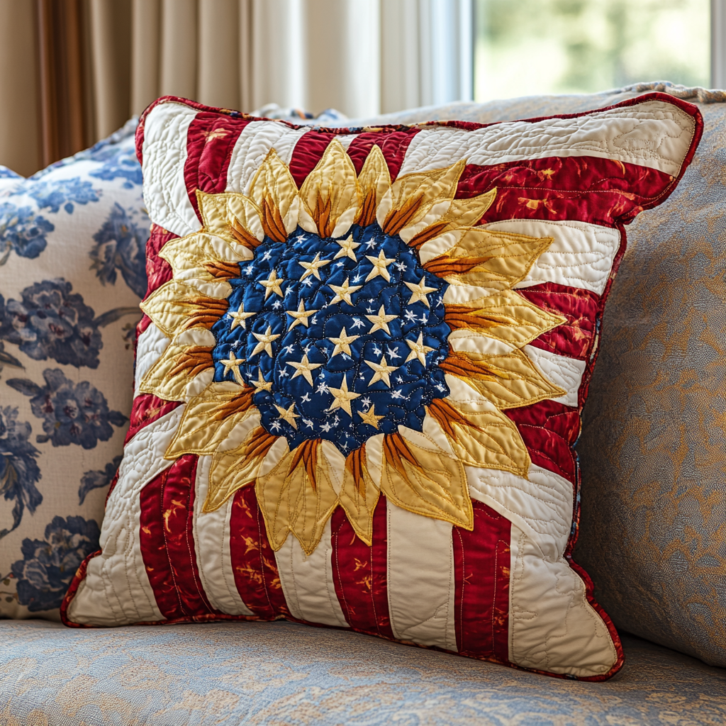 Floral Flag Accent Quilted Pillow Case Cute Pillow Covers Sunflower Gifts For Grandma