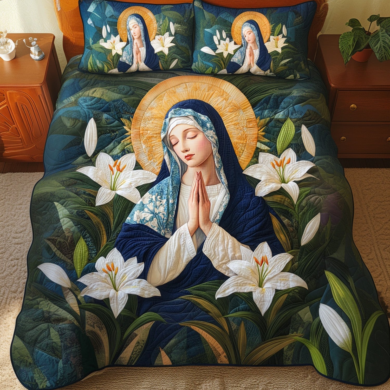 Floral Halo Quilted Bedding Set Christmas Gifts For Wife