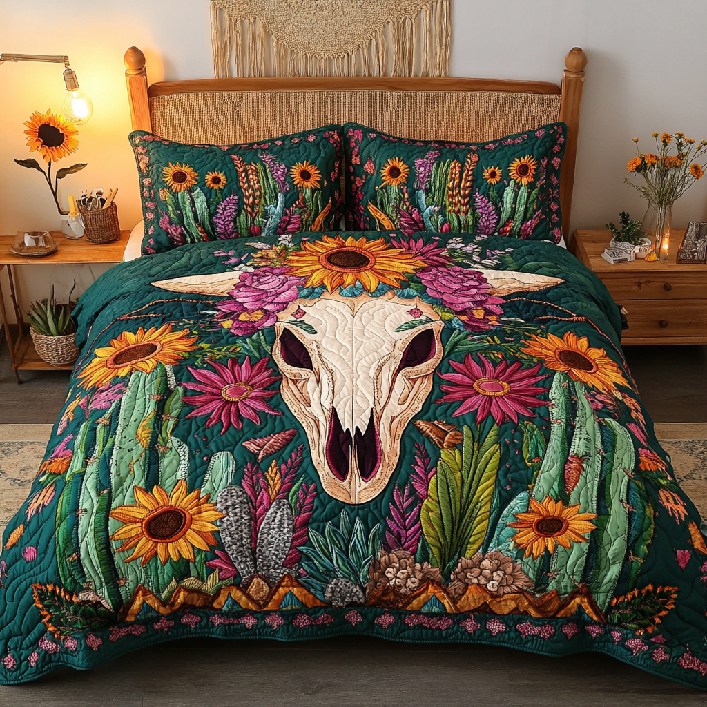 Floral Peace Quilted Bedding Set Unique Bed Sheet Set Cactus Theme Gifts