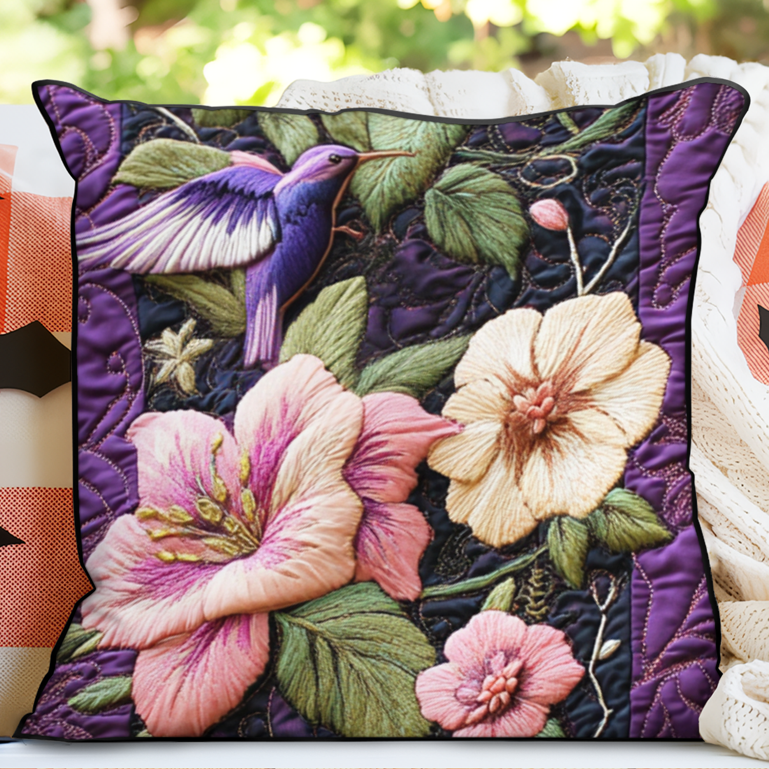 Floral Serenade Quilted Pillow Case Cute Pillow Covers Gifts For Hummingbird Lovers