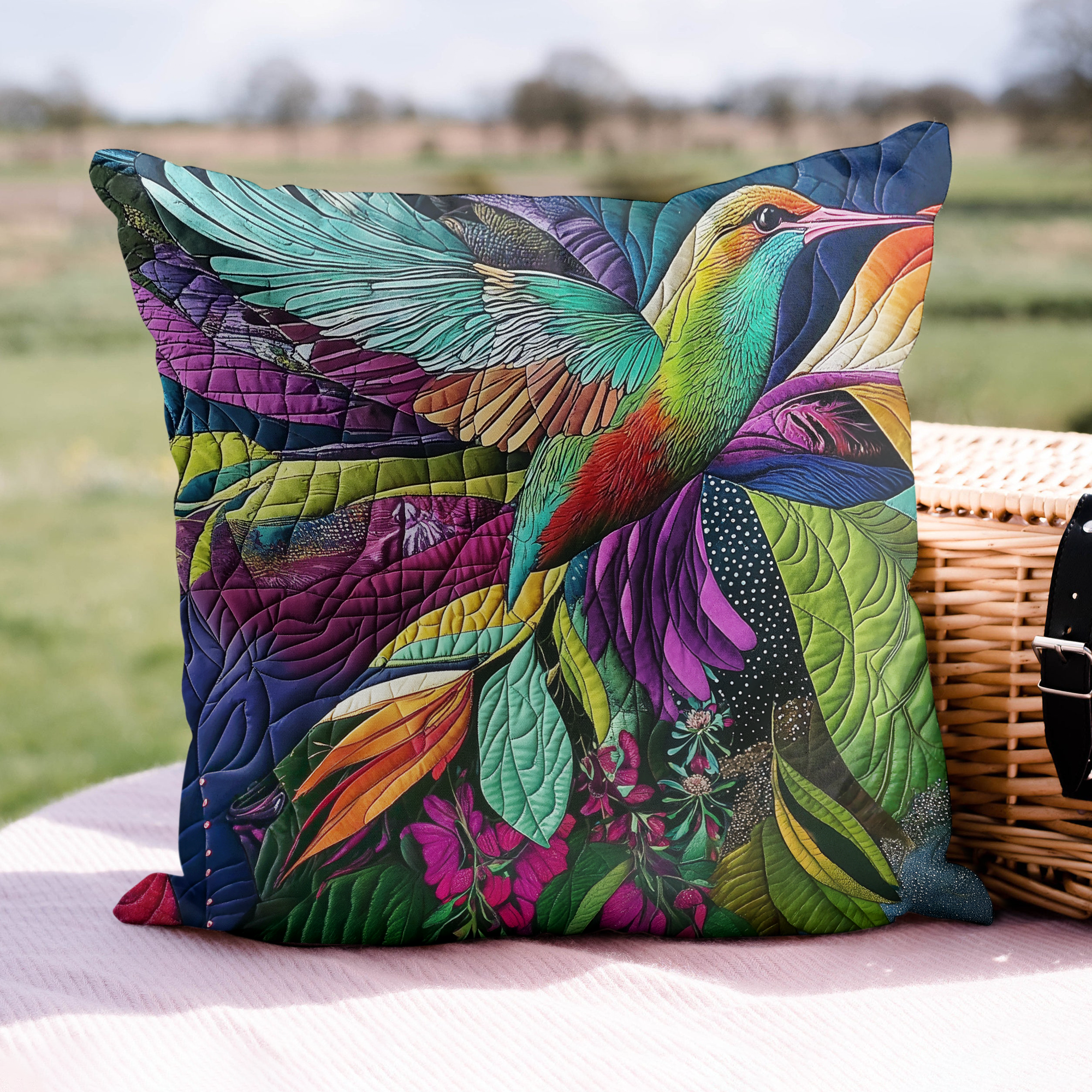 Floral Symphony Quilted Pillow Case Nice Pillow Covers Unique Hummingbird Gifts