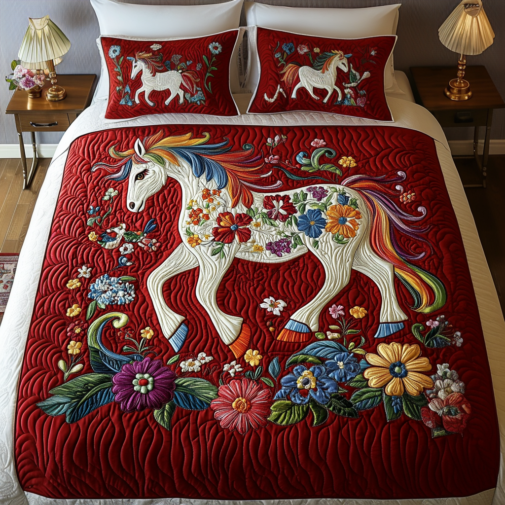 Flower Fields Quilted Bedding Set Gifts For Horse Lovers