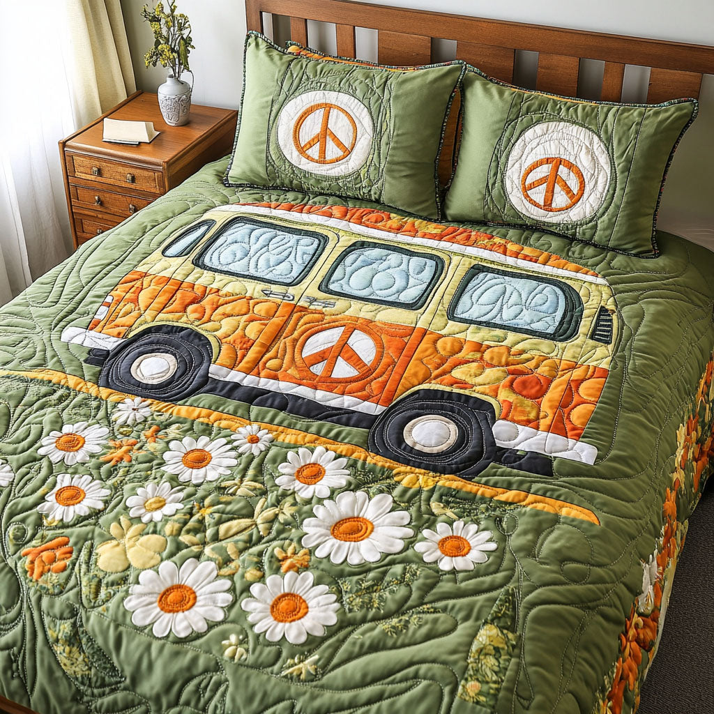Flower Power Drive Quilted Bedding Set Unique Bed Sheet Set Best Gifts For Hippie Friends