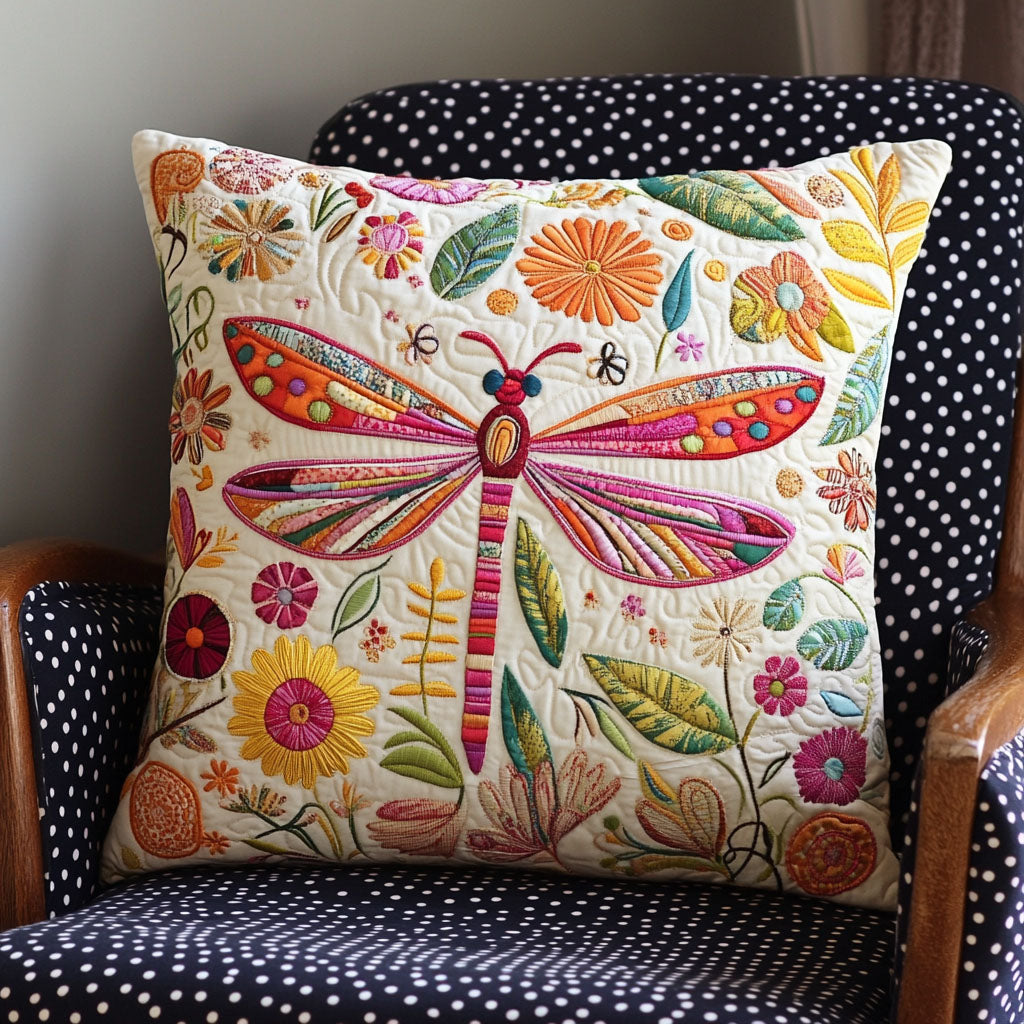 Flowerfly Escape Quilted Pillow Case Square Pillow Covers Presents For Dragonfly Lovers Women