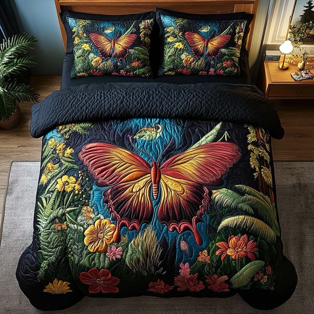 Flutter Dreams Quilted Bedding Set Holiday Season Duvet Cover Set Butterfly Christmas Presents