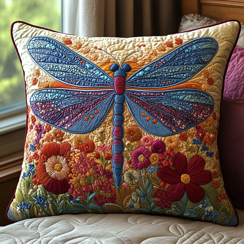 Fluttering Grace Quilted Pillow Case Throw Pillow Cases Dragonfly Gifts For Mom
