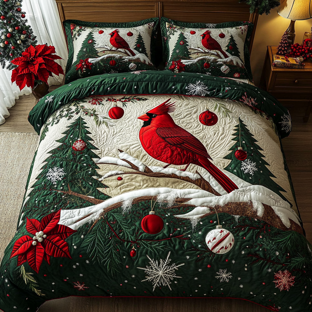 Forest Jewel Quilted Bedding Set Cardinal Blanket Throw