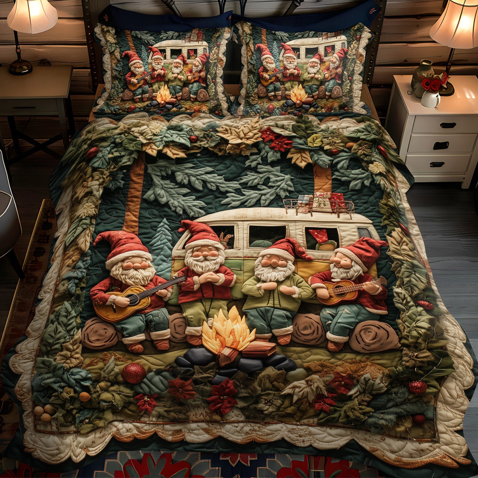 Forest Melodies Quilted Bedding Set Gifts For Gnome Lovers