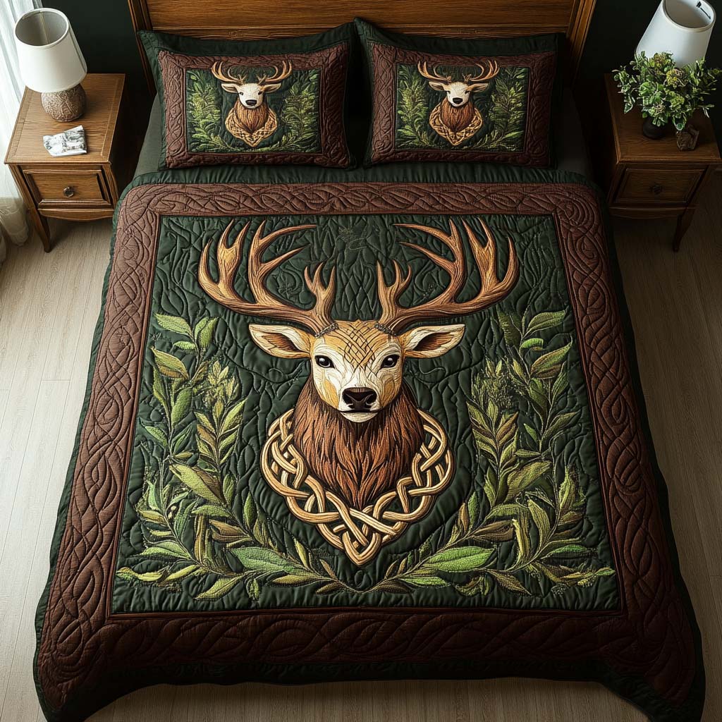 Forest Stag Quilted Bedding Set Christmas Gifts For Wife