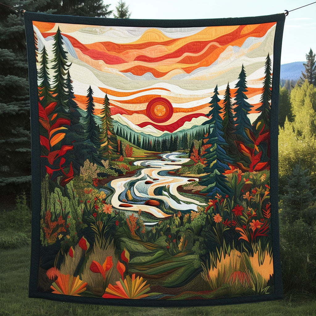 Forest Stream Quilted Blanket Cute Throw Blanket Gifts For Someone Who Loves Nature