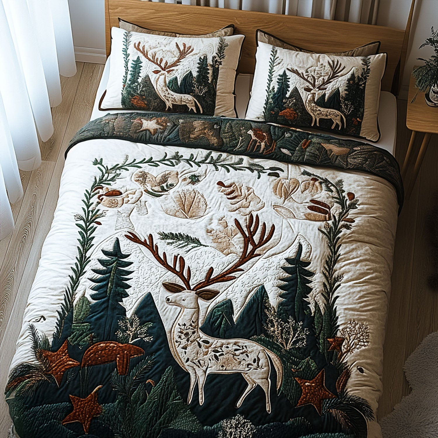 Forest Whispers Quilted Bedding Set Christmas Gifts For Deer Hunters