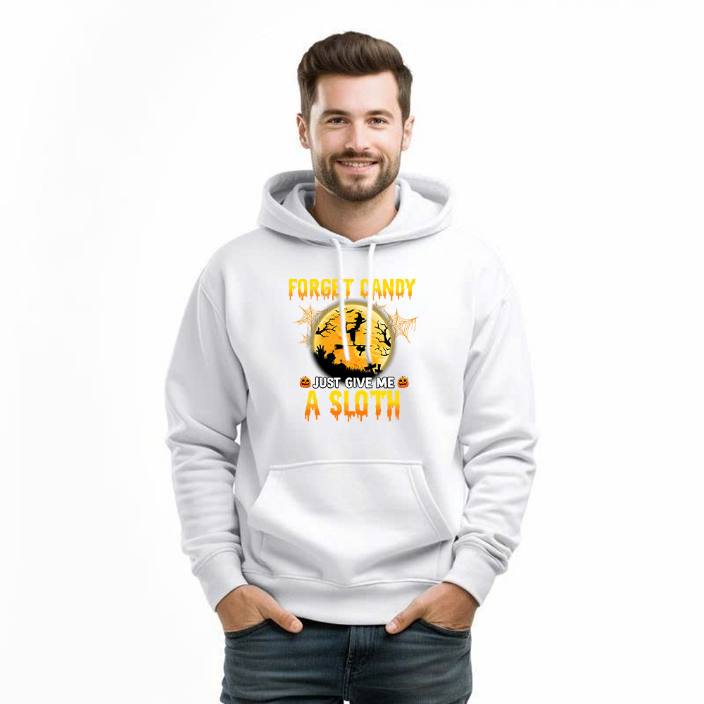 Forget Candy Just Give Me A Sloth Shirt Funny Witch Happy Halloween Hoodie Sloth Lovers Gift Basgiathsweatshirts - Image 3