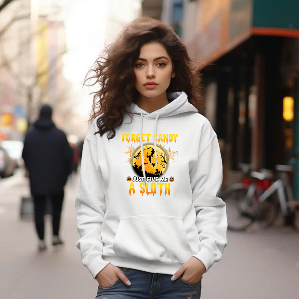 Forget Candy Just Give Me A Sloth Shirt Funny Witch Happy Halloween Hoodie Sloth Lovers Gift Basgiathsweatshirts - Image 5